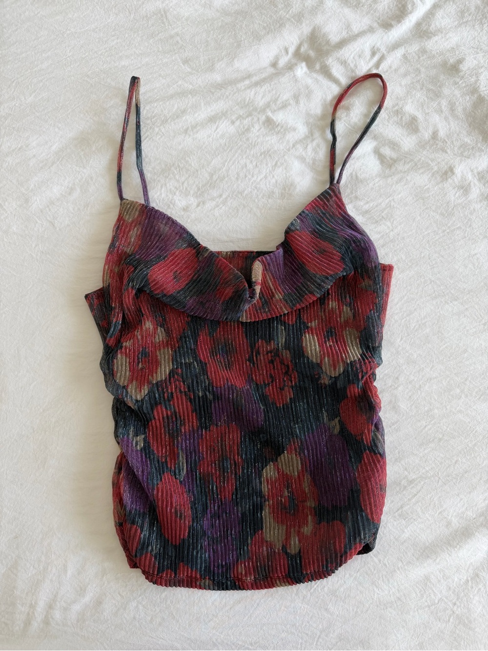 Floral/shimmer Cowl neck tank top